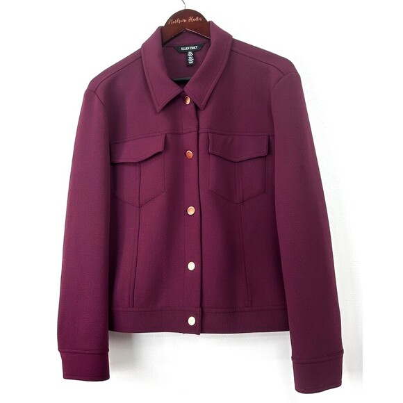 Ellen Tracy Women Jacket Maroon Poly Blend Button Up Collar Blazer Sz XL 1095E4 - Picture 4 of 12
